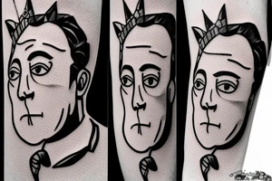 Albert Camus wearing a crown on his head and a rose on his lapel. tattoo idea
