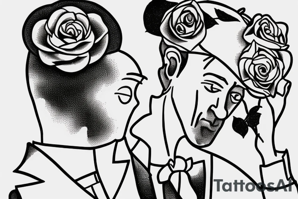 Albert Camus wearing a crown on his head and a rose on his lapel. tattoo idea