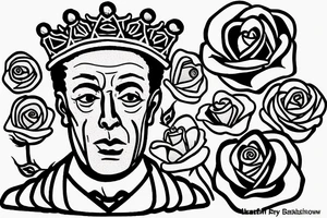 Albert Camus wearing a crown on his head and a rose on his lapel. tattoo idea