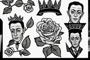 Albert Camus wearing a crown on his head and a rose on his lapel. tattoo idea