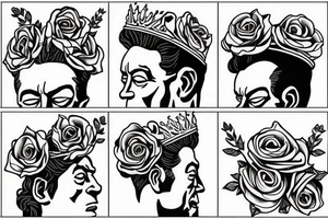 Albert Camus wearing a crown on his head and a rose on his lapel. tattoo idea