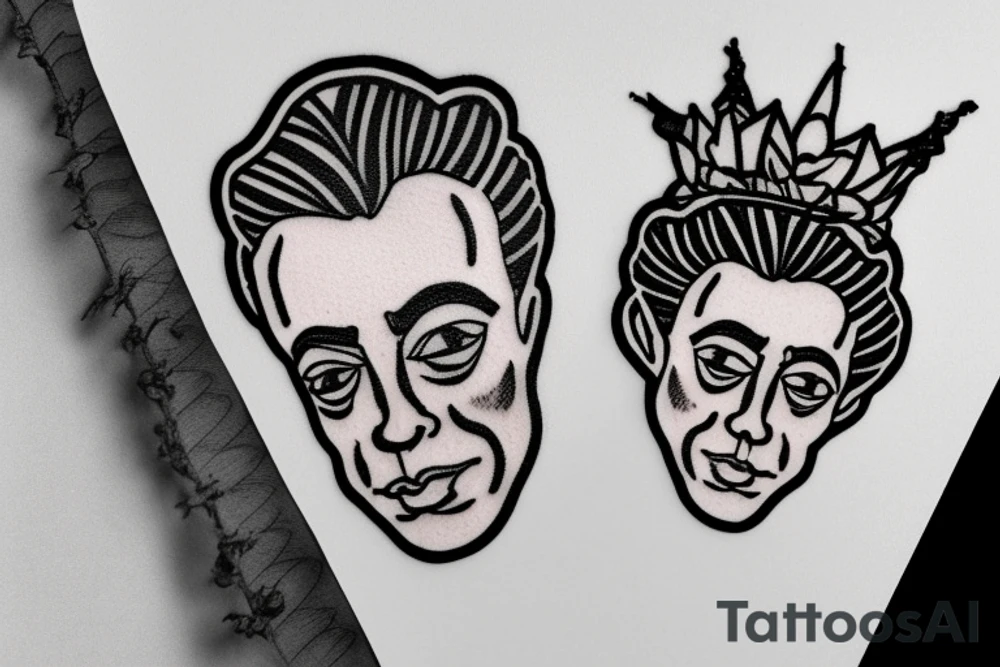 Albert Camus wearing a crown on his head and a rose on his lapel. tattoo idea