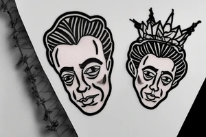 Albert Camus wearing a crown on his head and a rose on his lapel. tattoo idea