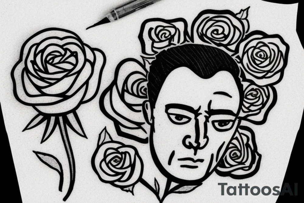 Albert Camus wearing a crown on his head and a rose on his lapel. tattoo idea