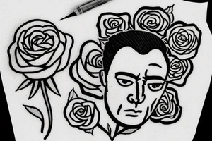 Albert Camus wearing a crown on his head and a rose on his lapel. tattoo idea