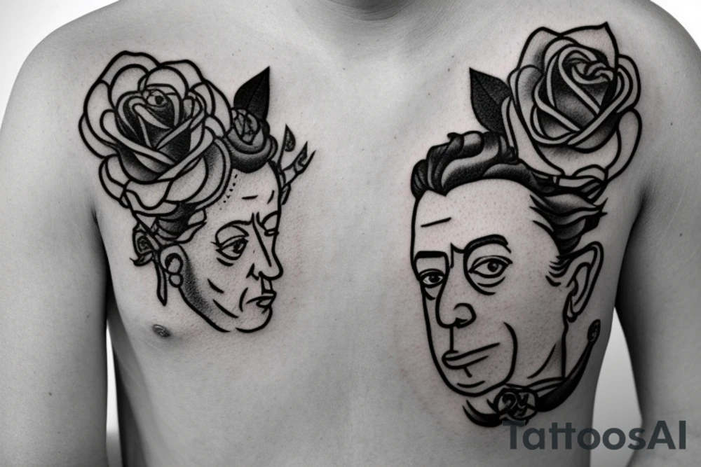 Albert Camus wearing a crown on his head and a rose on his lapel. tattoo idea