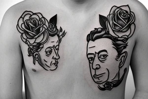 Albert Camus wearing a crown on his head and a rose on his lapel. tattoo idea