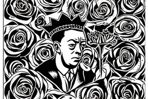 Albert Camus wearing a crown on his head and a rose on his lapel. tattoo idea