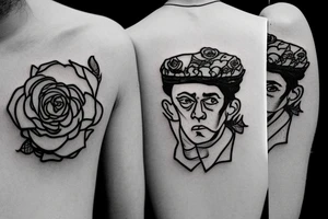 Albert Camus wearing a crown on his head and a rose on his lapel. tattoo idea