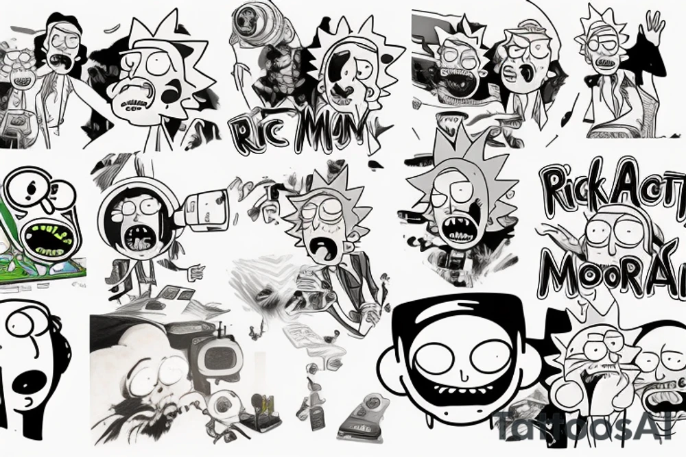 rick and morty playing a video game called "life" tattoo idea