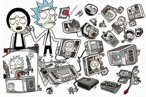 rick and morty playing a video game called "life" tattoo idea
