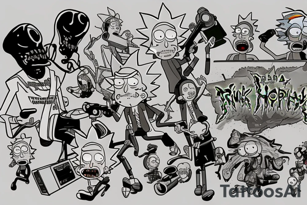 Rick and Morty playing a video game together tattoo idea