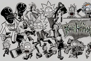 Rick and Morty playing a video game together tattoo idea