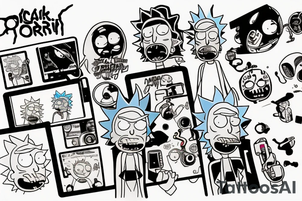 Rick and Morty playing a video game together tattoo idea