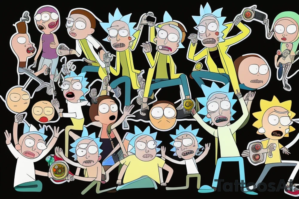 Rick and Morty playing a video game together tattoo idea