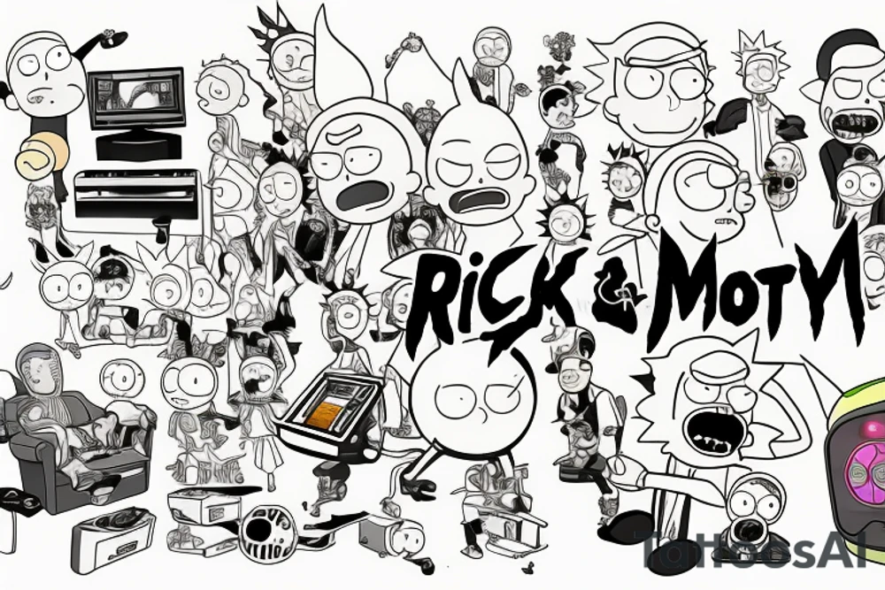 Rick and Morty playing a video game together tattoo idea