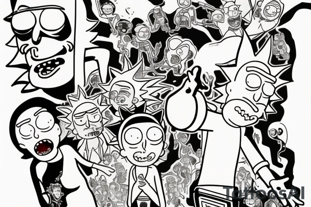 Rick and Morty playing a video game together tattoo idea Rick and Morty playing a video game together tattoo idea