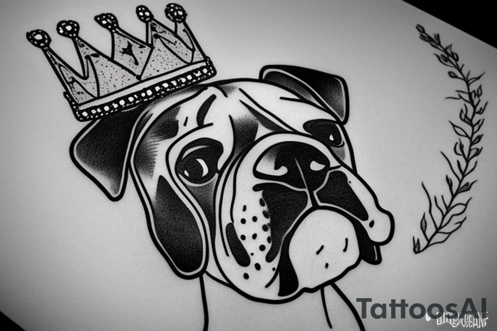 A boxer dog wearing a crown. tattoo idea