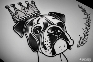 A boxer dog wearing a crown. tattoo idea