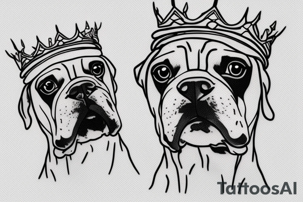 A boxer dog wearing a crown. tattoo idea