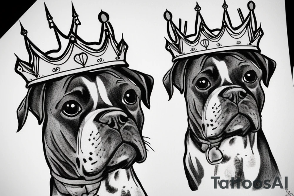 A boxer dog wearing a crown. tattoo idea