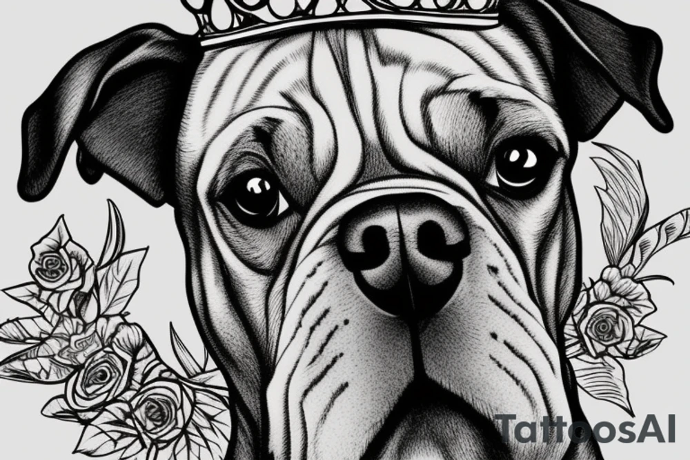 A boxer dog wearing a crown. tattoo idea