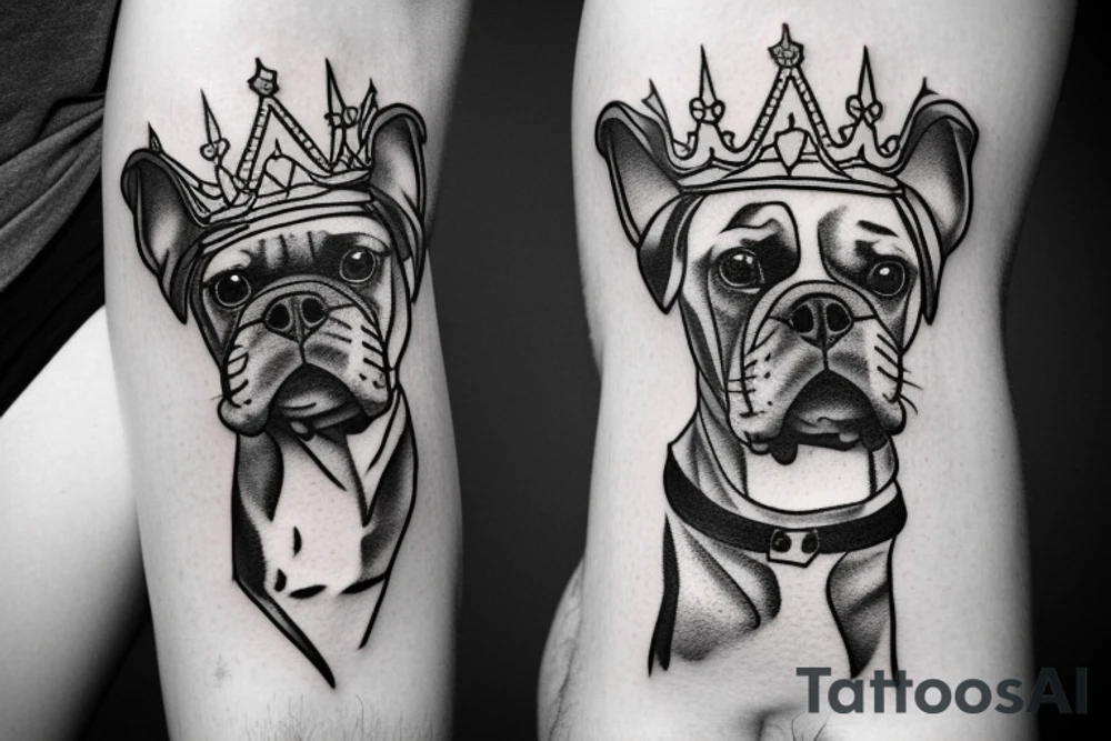A boxer dog wearing a crown. tattoo idea