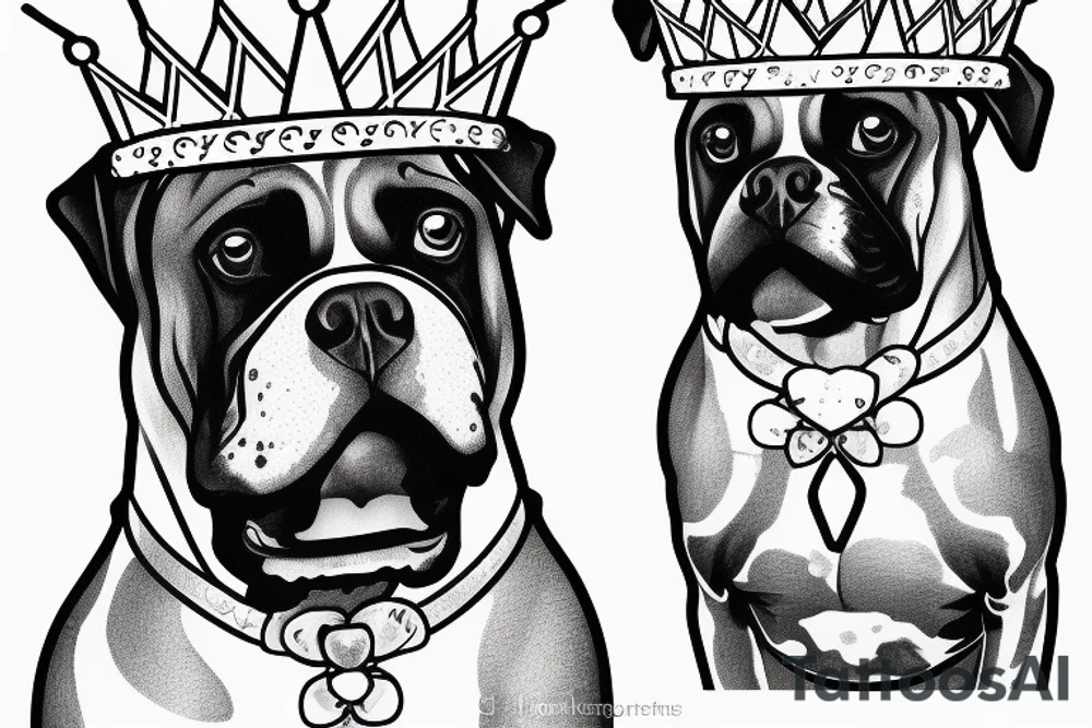 A boxer dog wearing a crown. tattoo idea
