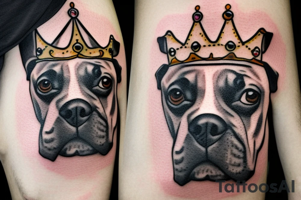 A boxer dog wearing a crown. tattoo idea