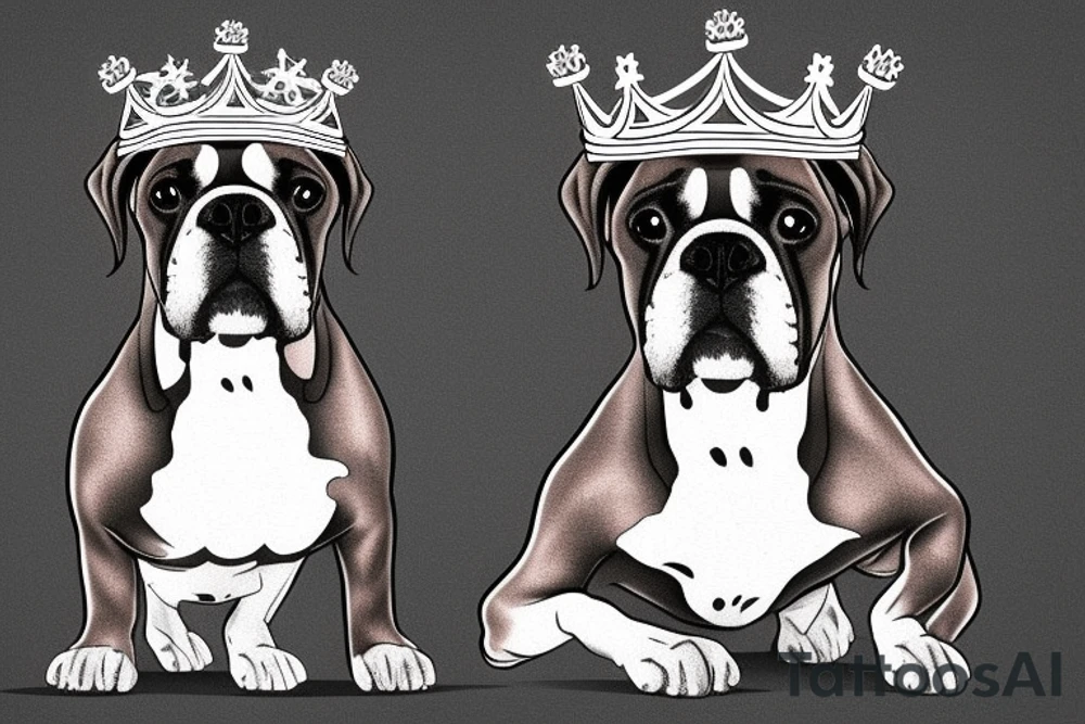 A boxer dog wearing a crown. tattoo idea