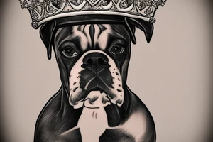 A boxer dog wearing a king’s crown and robe. tattoo idea