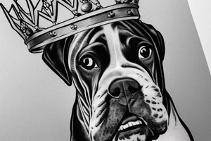 A boxer dog wearing a king’s crown and robe. tattoo idea