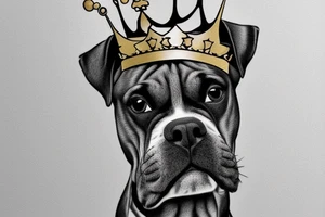 A boxer dog wearing a king’s crown and robe. tattoo idea