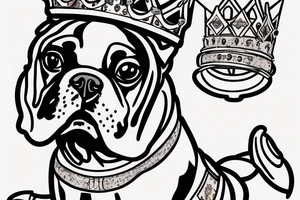 A boxer dog wearing a king’s crown and robe. tattoo idea