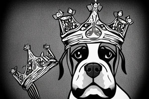 A boxer dog wearing a king’s crown and robe. tattoo idea
