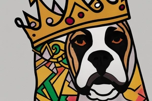 A boxer dog wearing a king’s crown and robe. tattoo idea