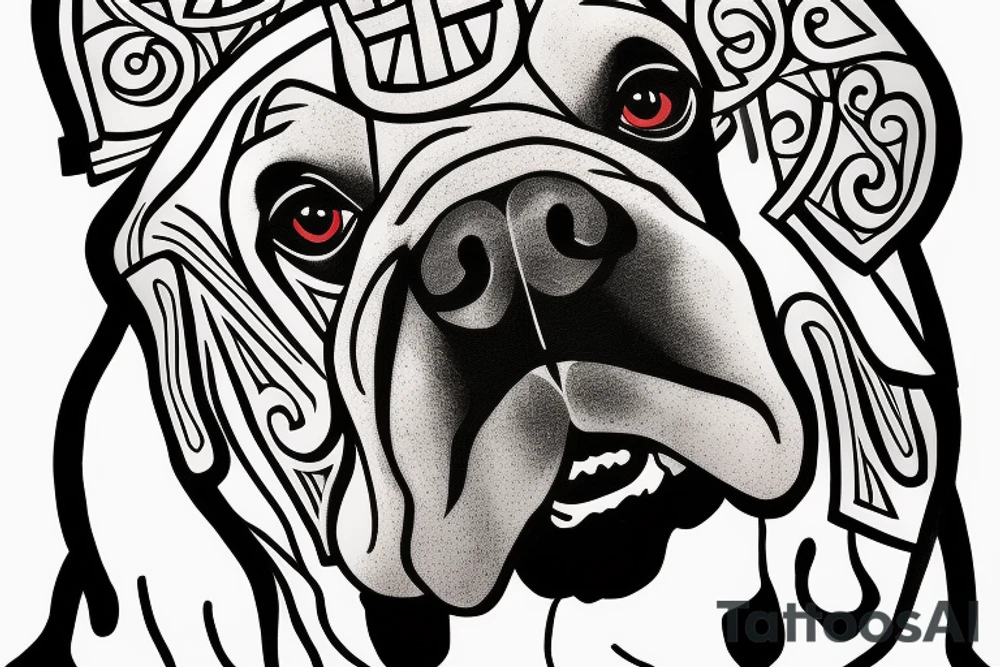 A boxer dog wearing a king’s crown and robe. tattoo idea