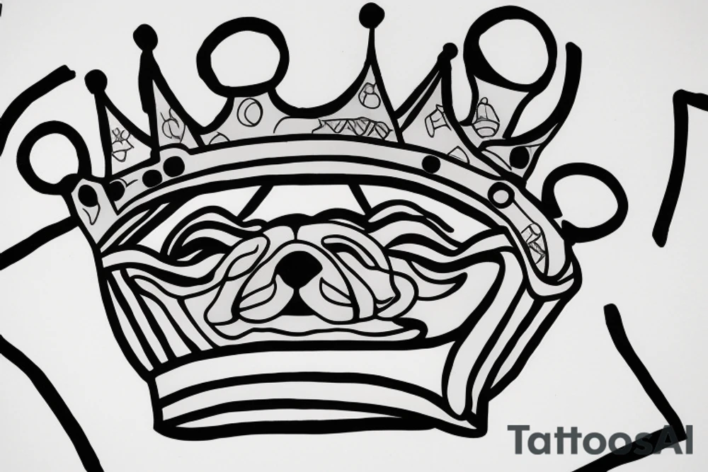 A boxer dog wearing a king’s crown and robe. tattoo idea