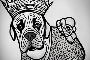 A boxer dog wearing a king’s crown and robe. tattoo idea