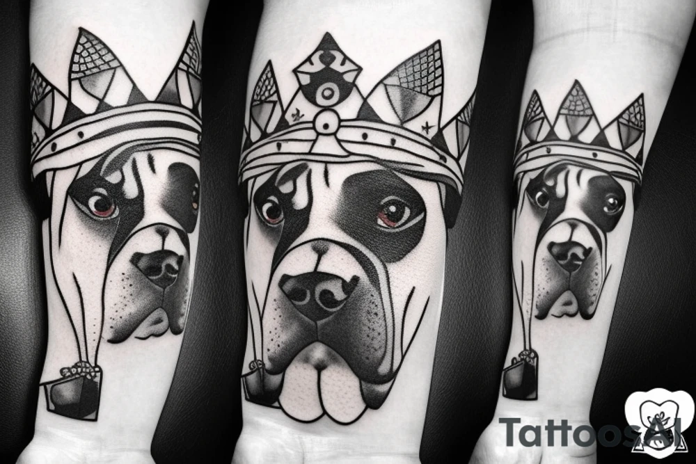 A boxer dog wearing a crown. tattoo idea