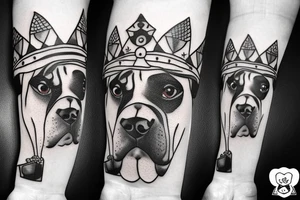 A boxer dog wearing a crown. tattoo idea