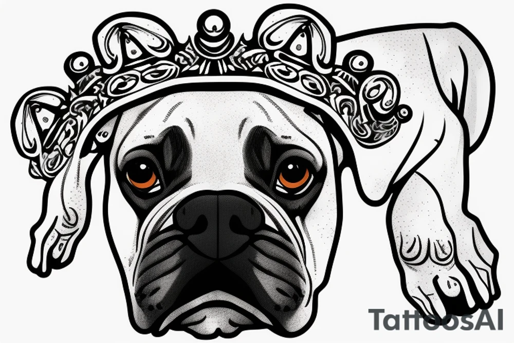 A boxer dog wearing a crown. tattoo idea