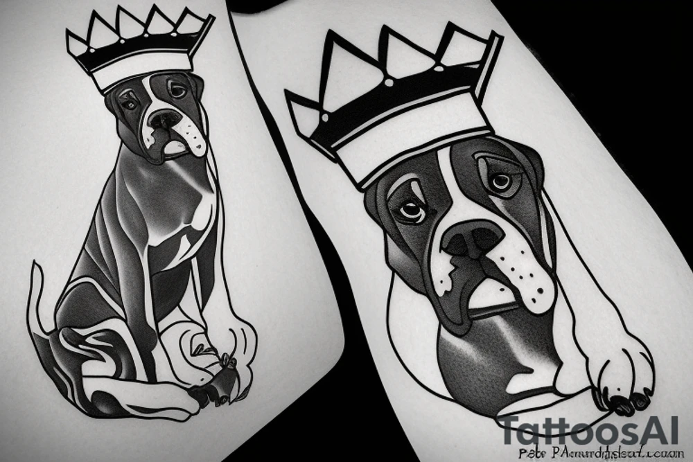 A boxer dog wearing a crown. tattoo idea