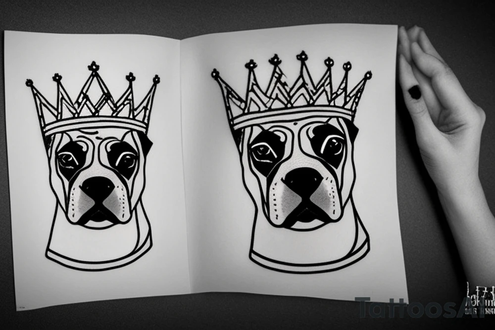 A boxer dog wearing a crown. tattoo idea