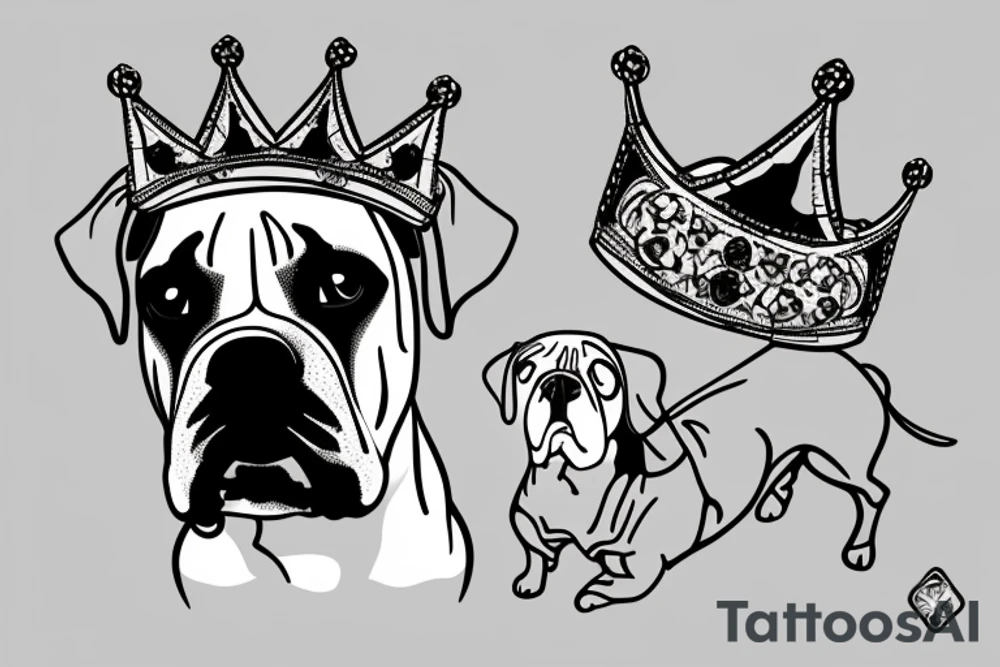 A boxer dog wearing a crown. tattoo idea
