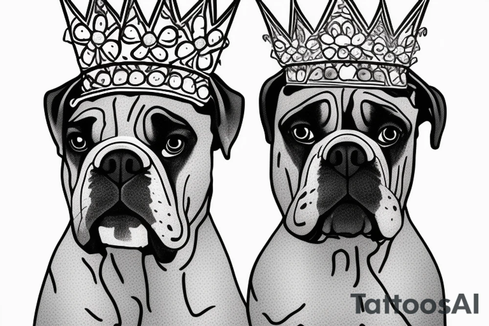 A boxer dog wearing a crown. tattoo idea