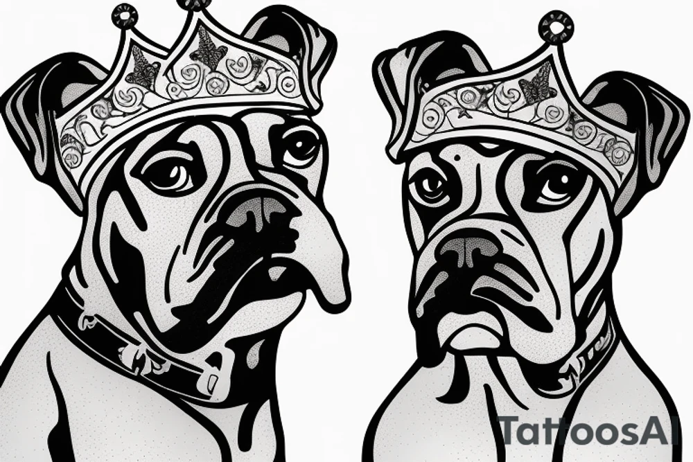A boxer dog wearing a crown. tattoo idea