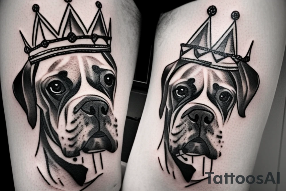 A boxer dog wearing a crown. tattoo idea