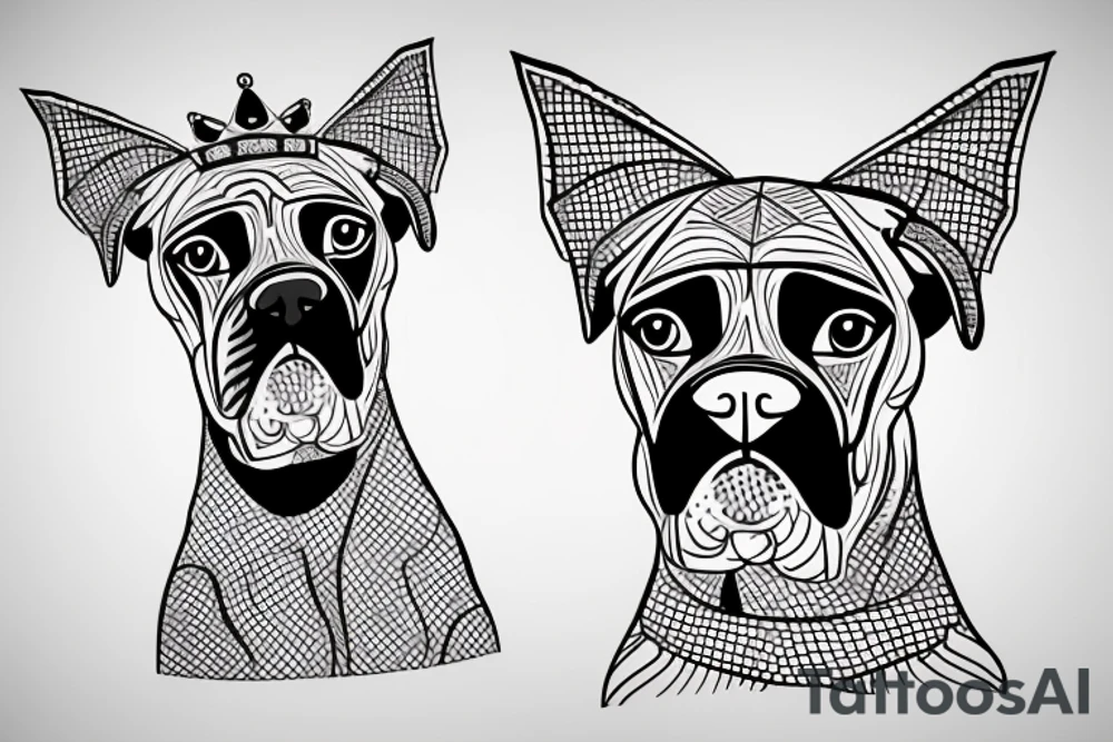 A boxer dog wearing a crown. tattoo idea