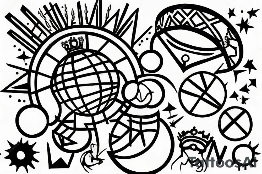 A globe wearing a crown. tattoo idea